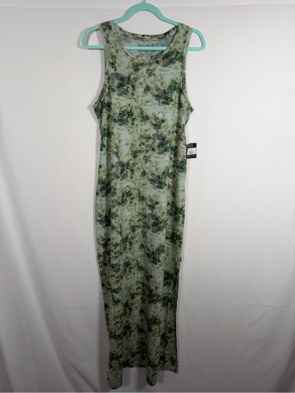 NWT Eddie Bauer Green Tie-Dye Maxi Dress Gorpcore Outdoors Granola 100% Cotton